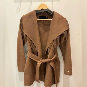 Tahari Brown Fringe Belted Cardigan